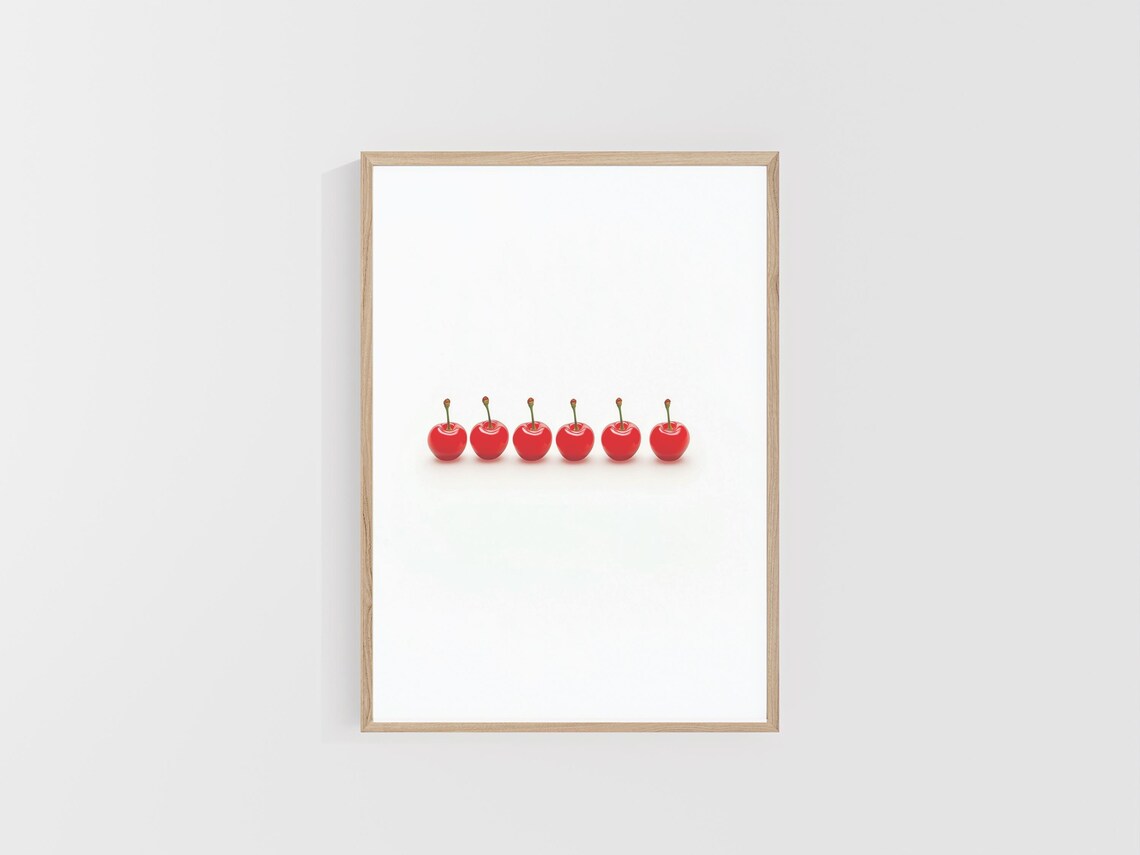Cherry Print Row Of Red Cherries On White Artwork Bright Red Artwork For The Kitchen Colorful Art - Image 5