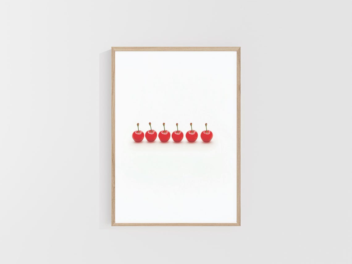 Six Minimalist Red Cherries In A Row Modern Kitchen Art Poster - Image 5