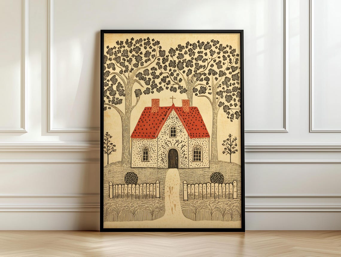 Textile Wall Art Tapestry Inspired Folk Art Poster Prints Neutral Cottagecore Decor Country Small Town - Image 7