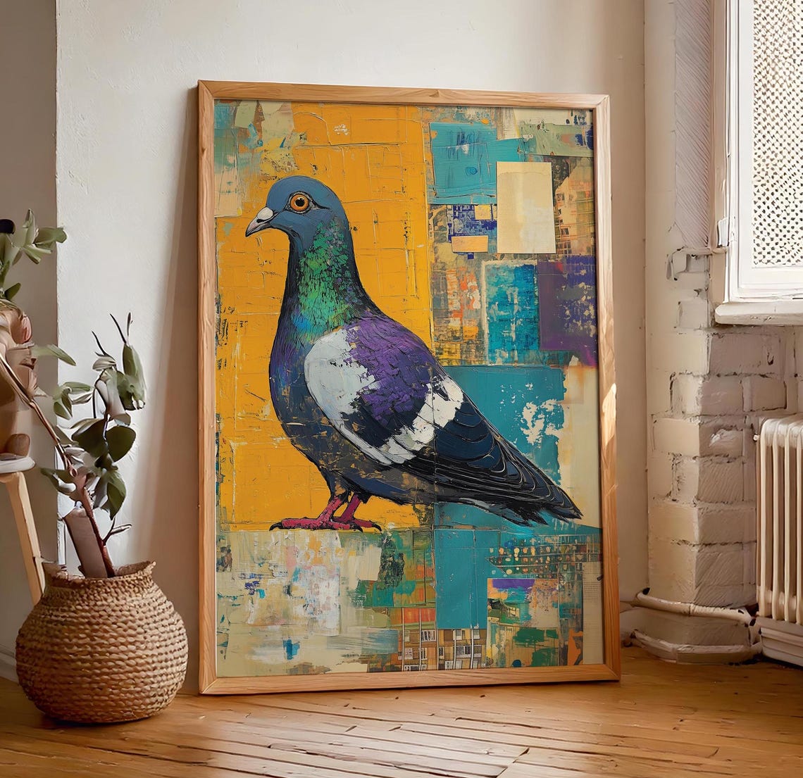 Pigeon Print Abstract Oil Paint Colorful Rainbow Image Wall Art Pigeon Lover Decor Print Artwork