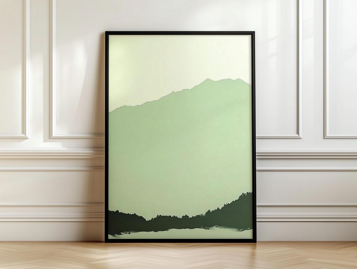 Two Tone Green Mountain Peak Above A Dark Treeline Art Poster - Image 7