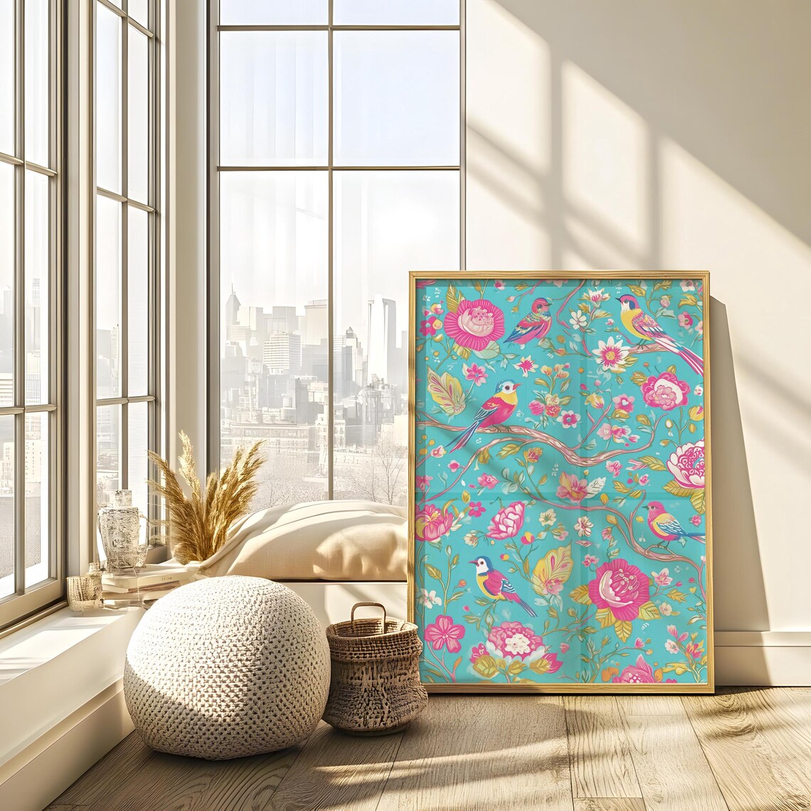 Chinoiserie Botanical Birds Art Print, Floral Pattern - Image 4