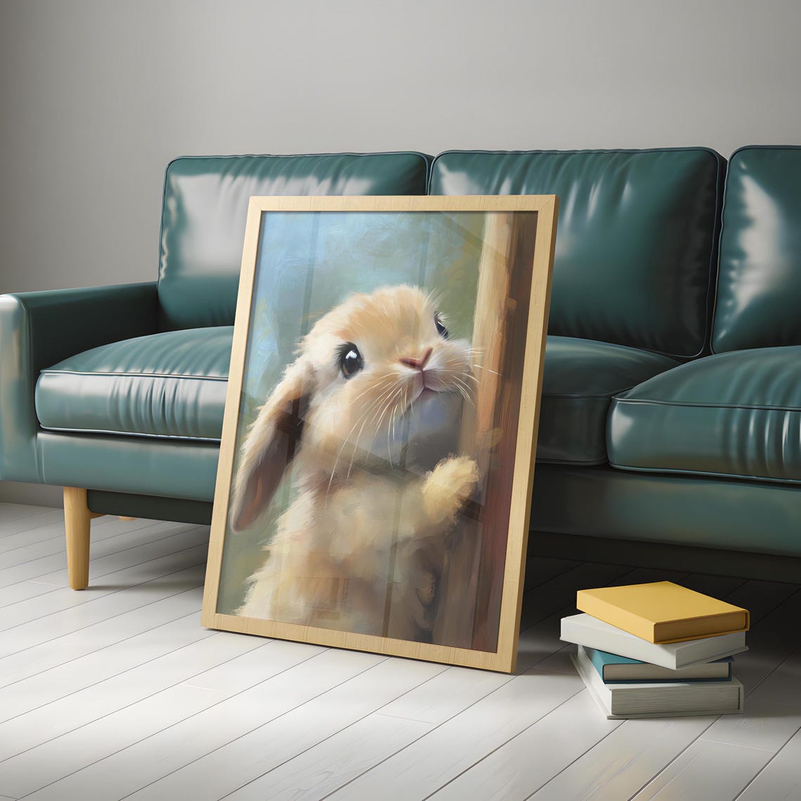 Baby Lop Bunny Peeking Around Corner Sweet Painterly Animal Poster - Image 4