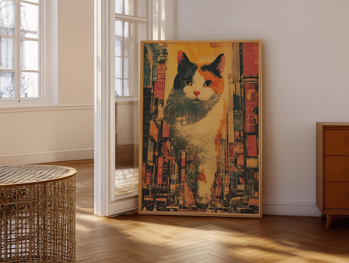Huge Calico Cat in the City, Cute Cat Decor Art Print - Image 7