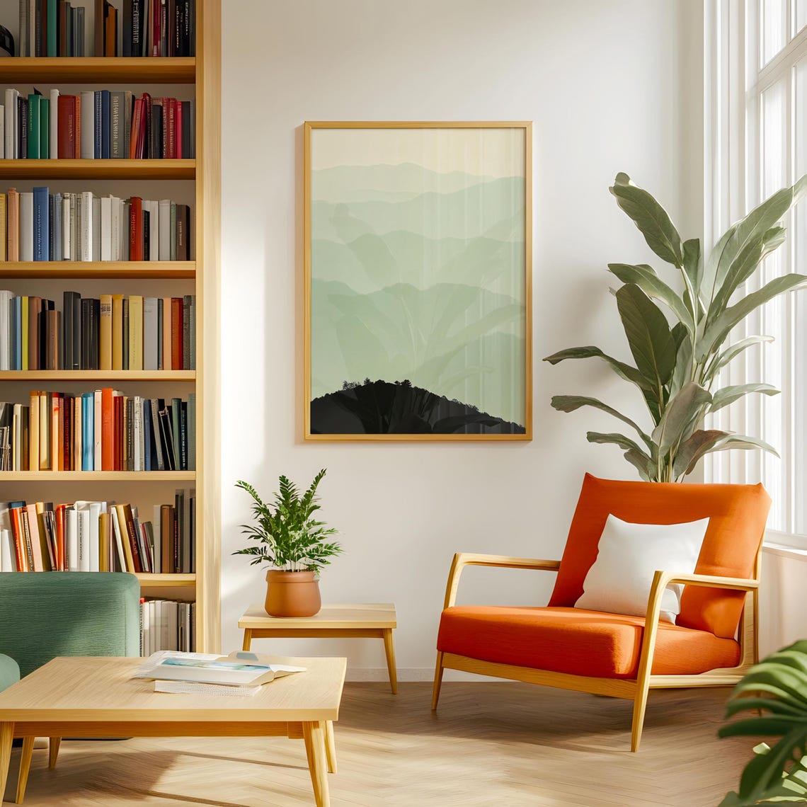 Sage Green Mountain Wall Art Sage Green Print Lime Cream Art Minimalist Peaceful Foggy Calming Scene - Image 3