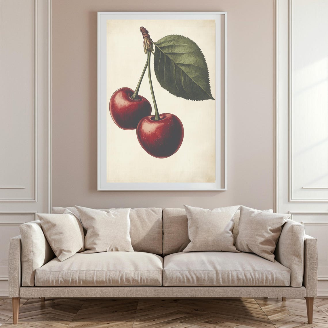 Botanical Two Cherries With Green Leaf Vintage Style Art Poster - Image 6