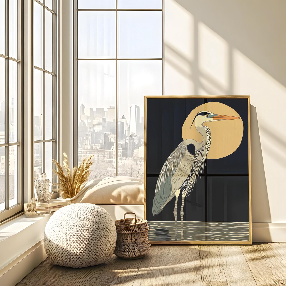 Retro Vintage Heron In The Night Art Print - Image 2