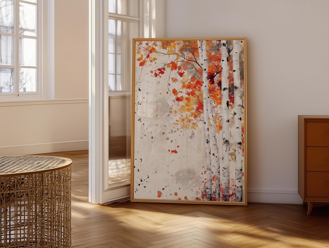 Birch Tree Watercolor Painting Nature Inspired Wall Art Print Japandi Style Birch Tree Art Dopamine Decor Bedroom Living Dining Room - Image 6