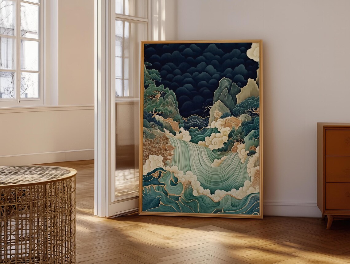 Japanese Abstract River Waterfall Poster, Traditional Art - Image 6