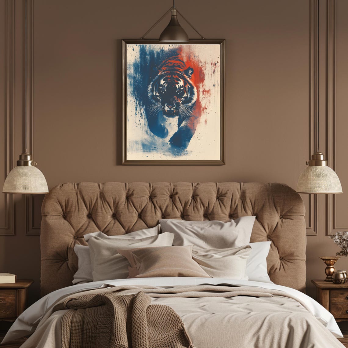 Watercolor Tiger Face In Blue And Orange Paint Splatter Art Poster - Image 3