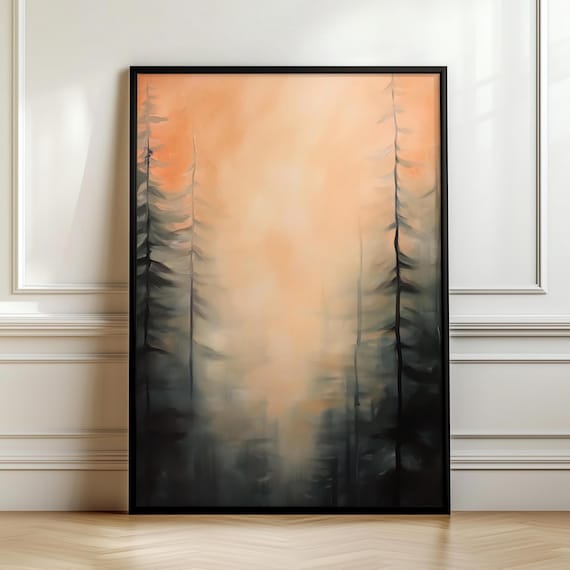 Abstract Pine Tree Wall Art Vintage Forest Painting Rustic Masculine Wall Hanging Art Nature Artwork