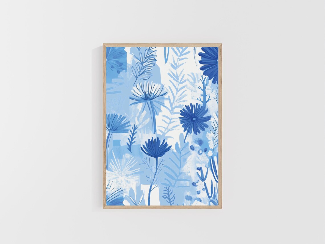 Icy Blue Watercolor Daisies with Cobalt Blooms Floral Art Poster - Image 4