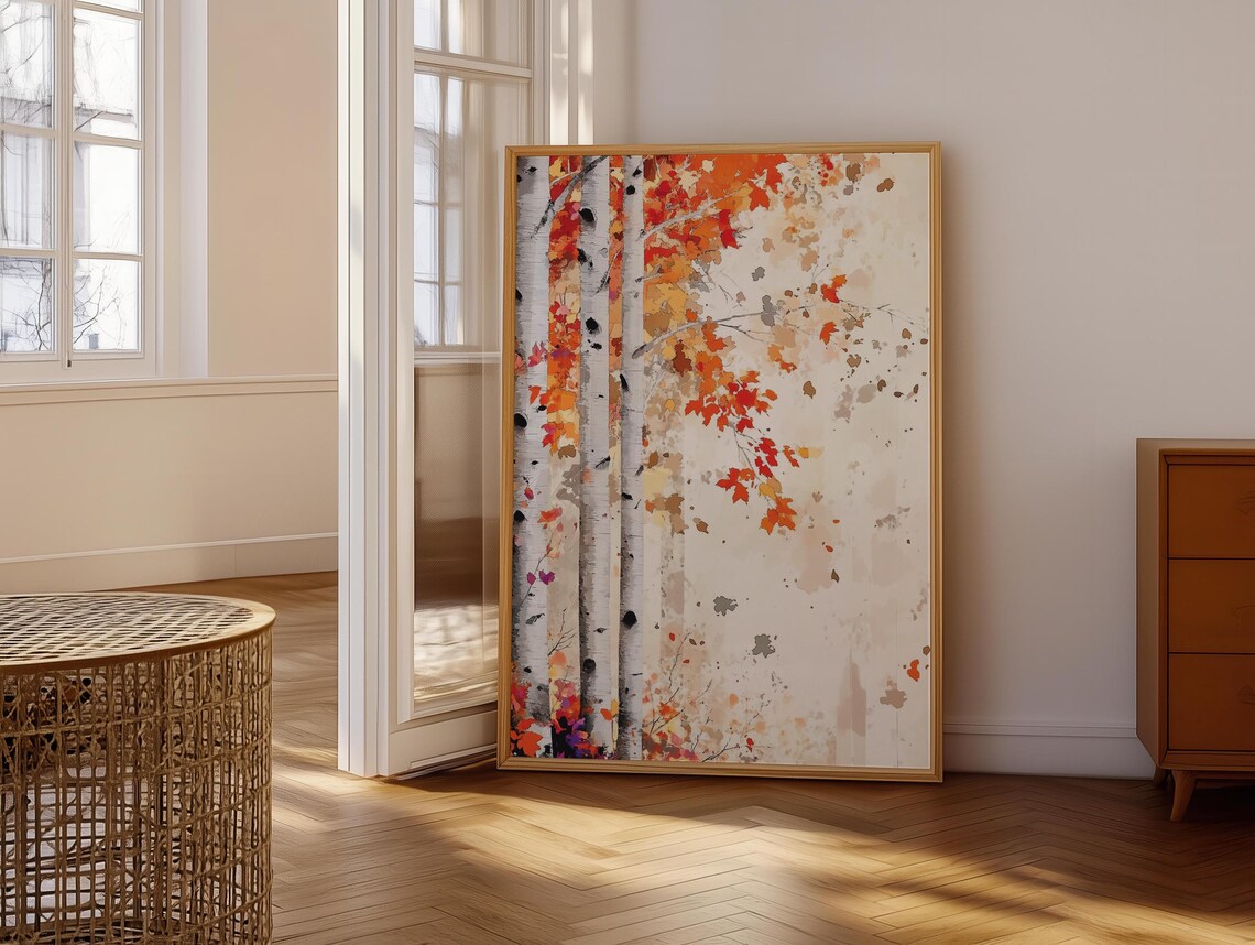 Birch Tree Painting Nature Inspired Watercolor Wall Art Print Japandi Style Birch Tree Art Dopamine Decor Bedroom Living Dining Room - Image 5