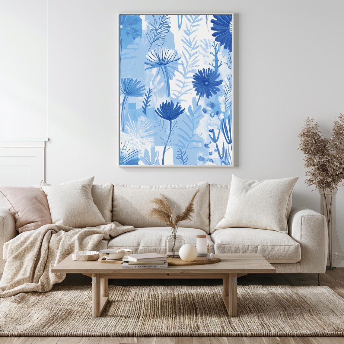 Icy Blue Watercolor Daisies with Cobalt Blooms Floral Art Poster - Image 5