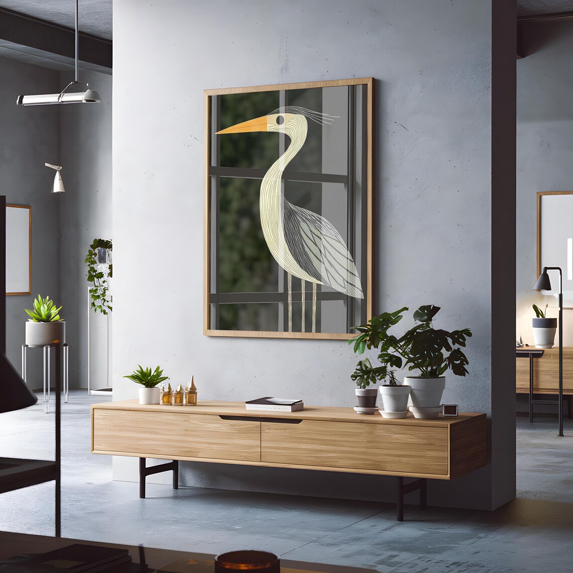 Retro Vintage Heron Art Deco Wall Art Print, Bird Decor - Image 3