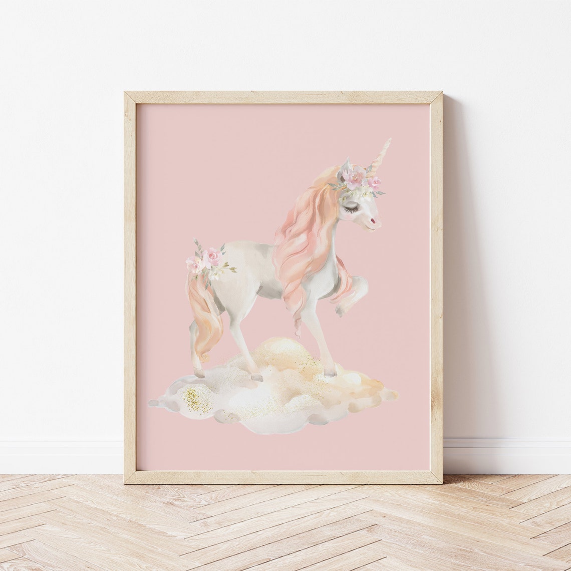 Pretty Unicorn Girls Room Decor Girls Christmas Gift Pink Girls Print Watercolour Unicorn Wall Art Blush Pink - Image 3