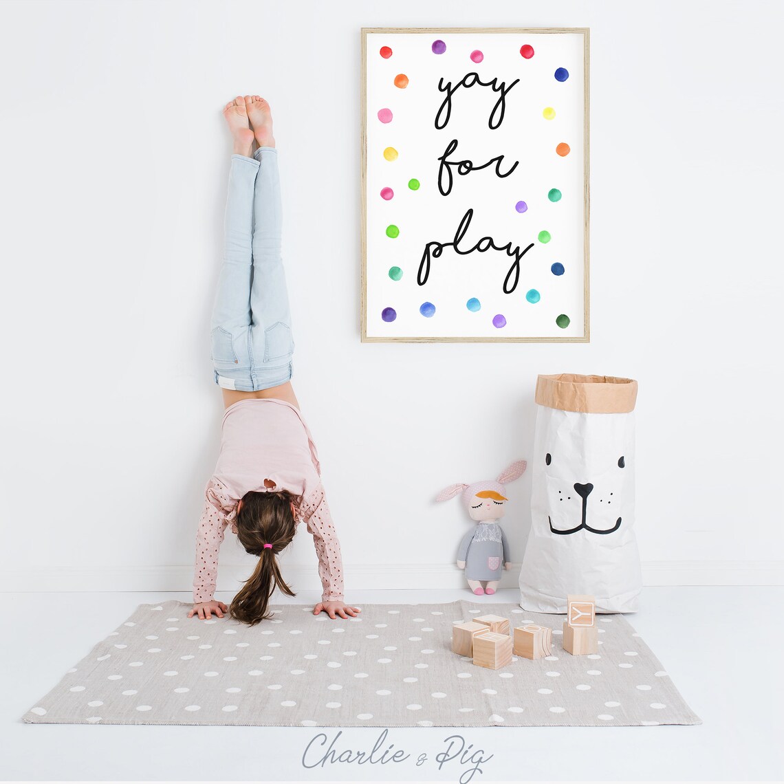 Rainbow Polka Dots Watercolor Playroom Wall Art - Image 2