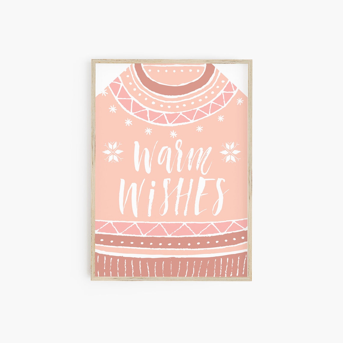 Warm Wishes Pink Christmas Sweater Pattern Hand Lettered Wall Art