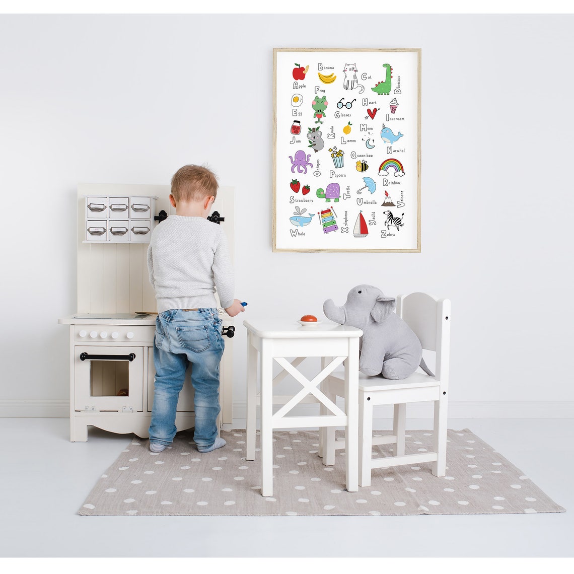 Bright Doodle Alphabet Chart Colorful Cartoon Icons Kids ABC Poster - Image 3