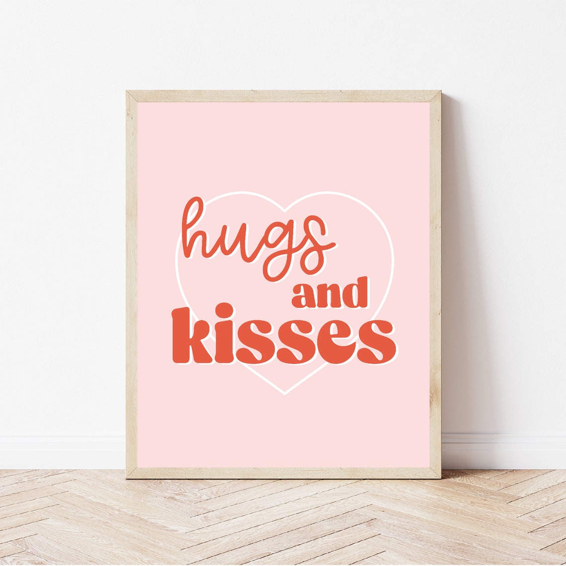 Hugs And Kisses Retro Script Red Pink Heart Valentine Wall Poster - Image 3