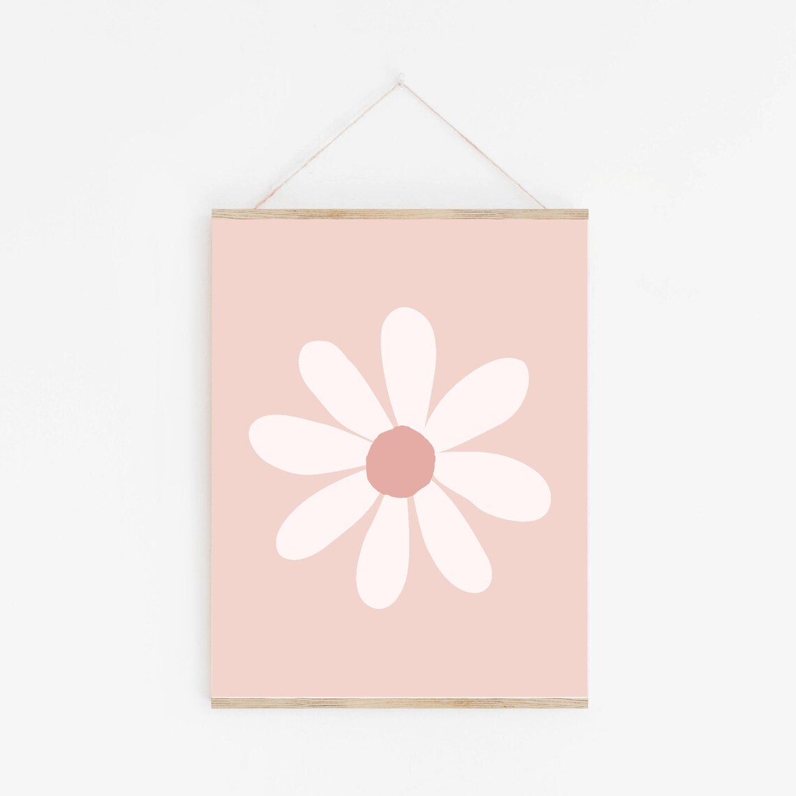 White Daisy Blush Pink Minimalist Floral Nursery Girls Room Wall Art