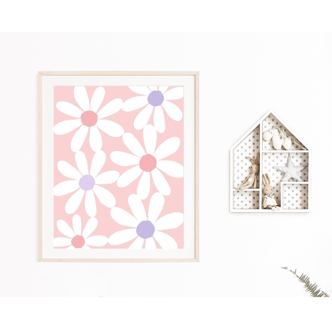 Daisy Flowers Pink Purple Centers Pastel Nursery Girls Room Wall Art - Image 3