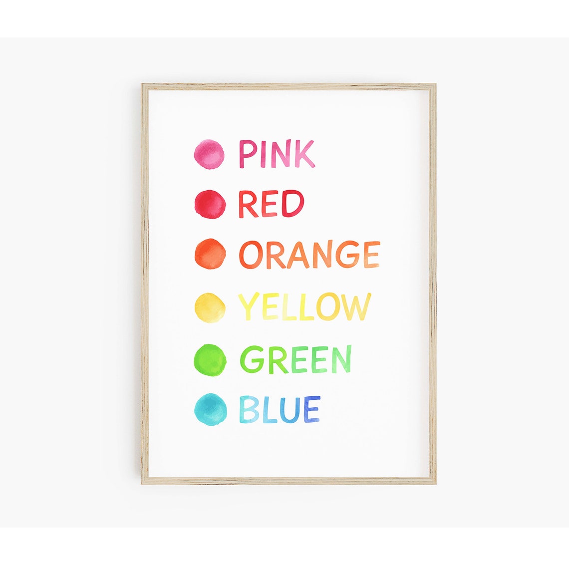Watercolor Color Dots Pink Red Orange Yellow Green Blue Kids Print