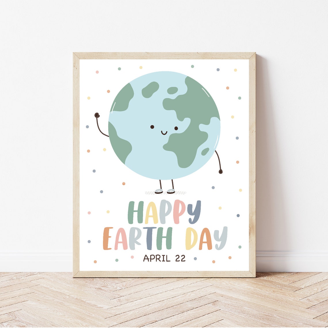 Happy Earth Day April 22 Cute Smiling Planet Kids Classroom Poster - Image 2