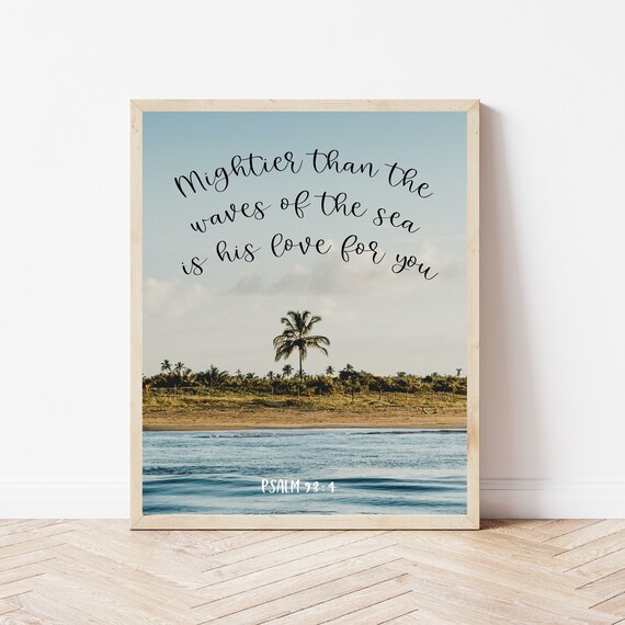 Christian Nursery Wall Art Psalm 934 Ocean Bible Verse Prints Mightier Than The Waves Scripture Bedroom Over Bed Sign