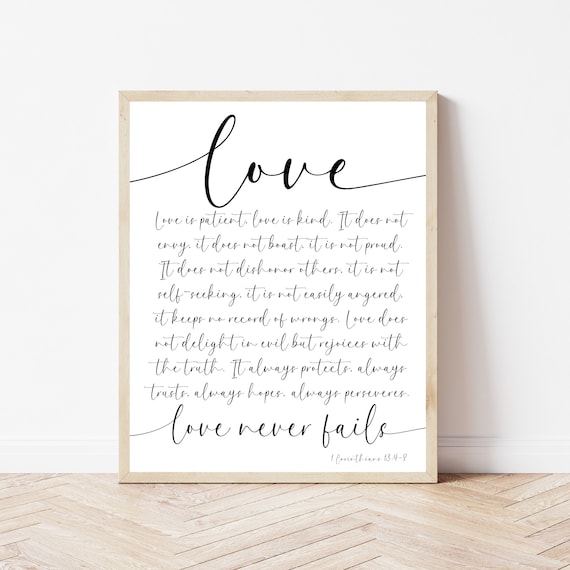 Love Is Patient Kind Sign Christian Wedding Decor 1 Corinthians 13 Wall Art Bible Verse Print Scripture Poster