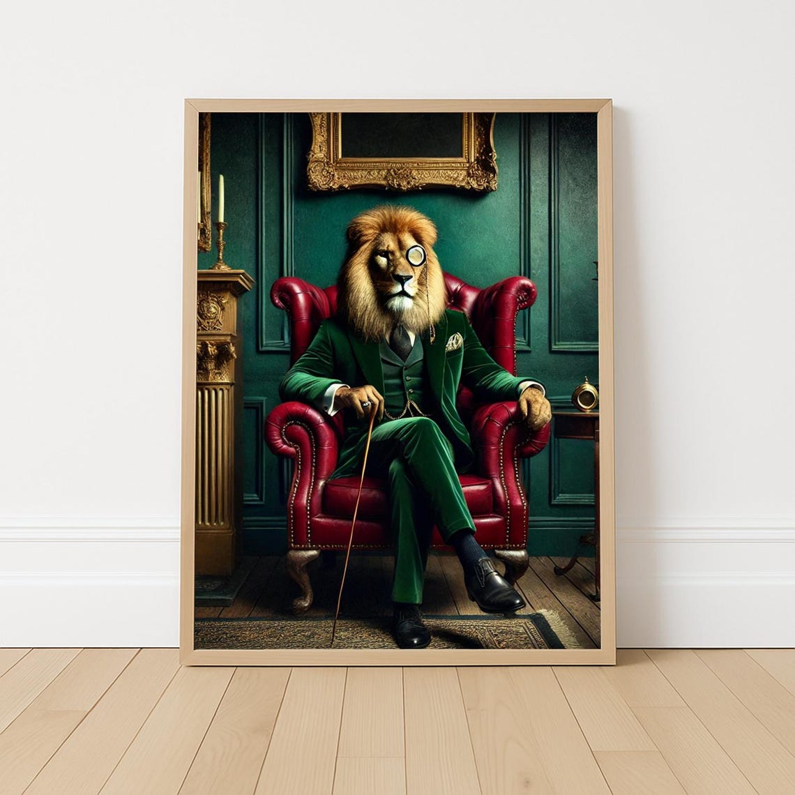 Aristocratic Lion Art Print, Maximalist Gentleman Decor
