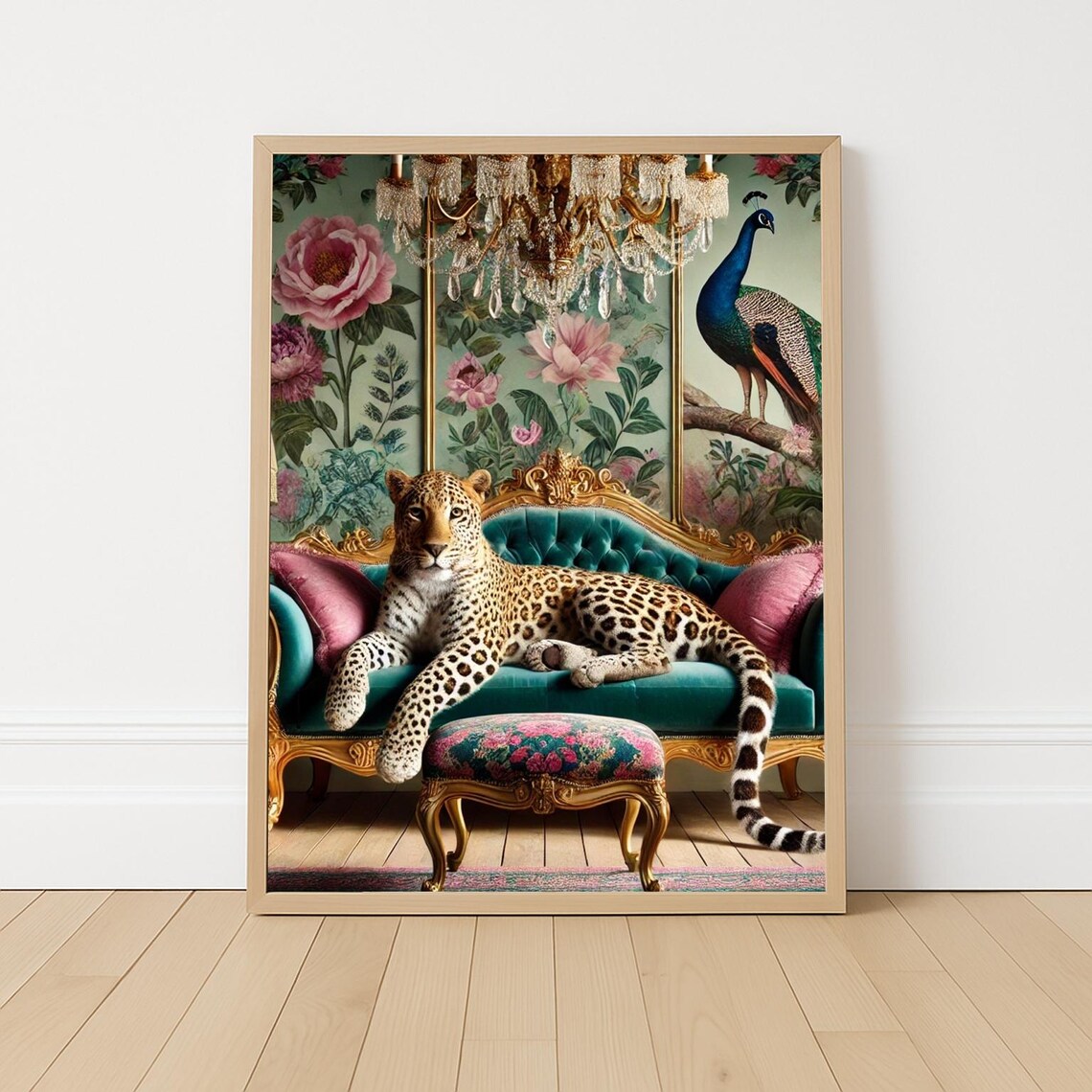 Leopard On Velvet Sofa, Maximalist Statement Poster