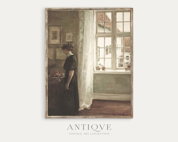 Vintage Woman Painting, Farmhouse Art Print
