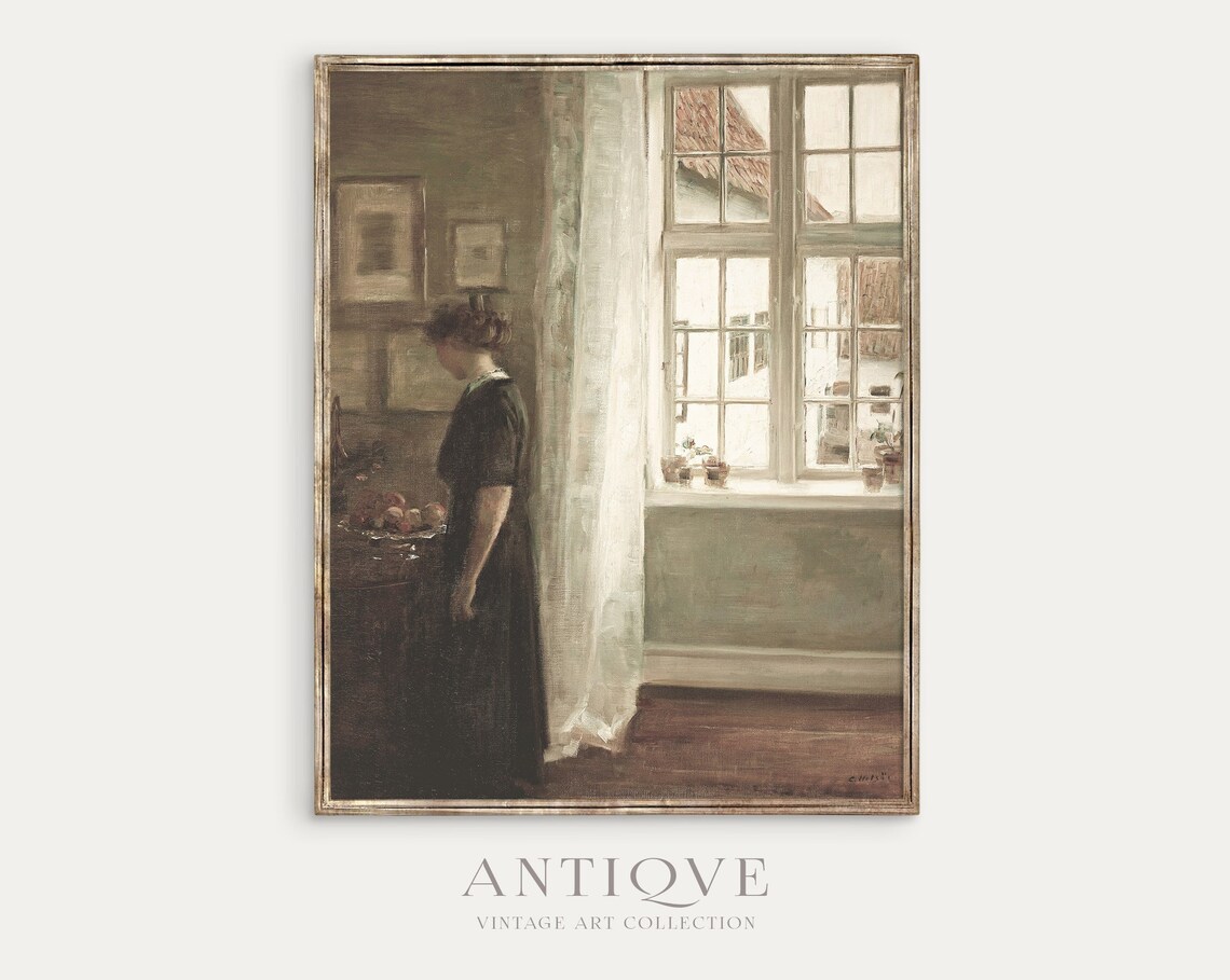 Vintage Woman Painting, Farmhouse Art Print