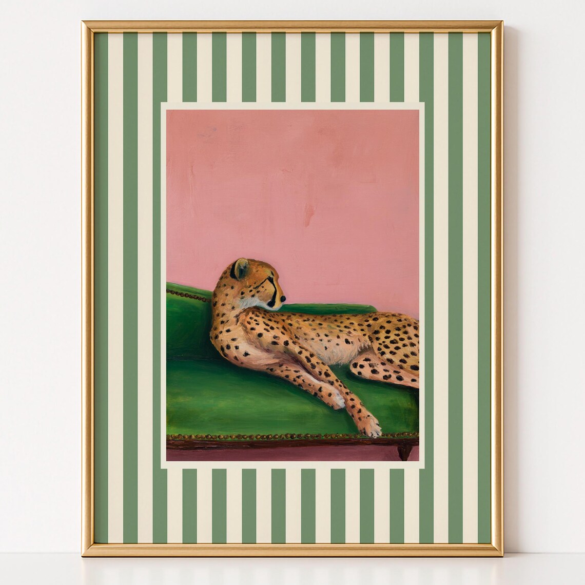 Relaxing Leopard Art Print, Vintage Modern Lounge Decor