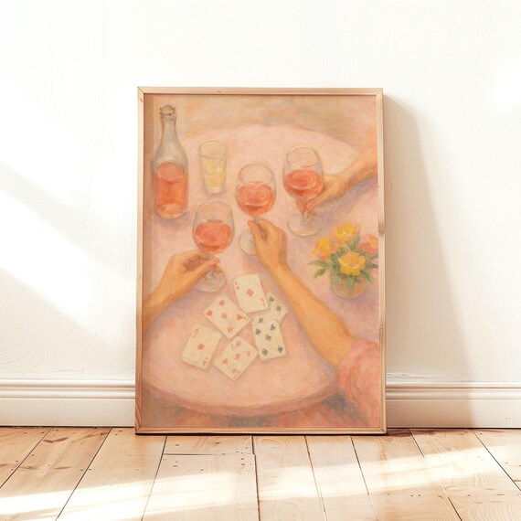 Girls Night Rose Wine Cheers Cocktail Painting Pink Card Game Poster