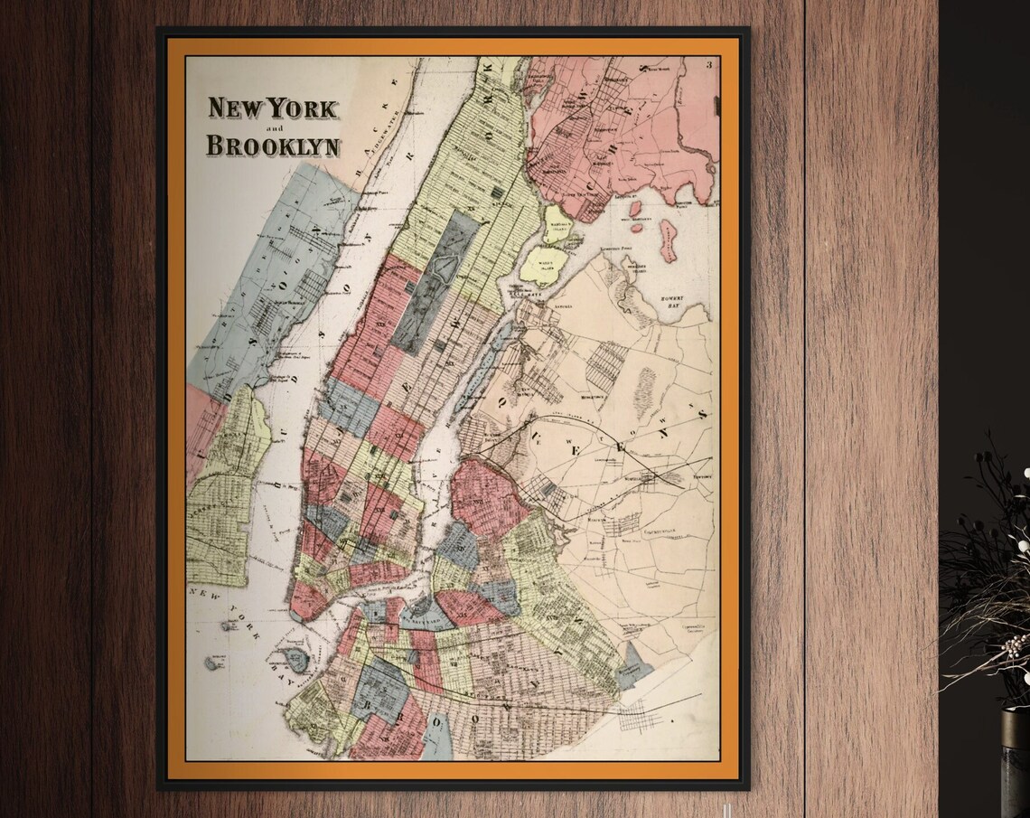 Old Map Of New York City, Vintage Antique Map