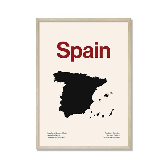 Minimalist Spain Map Print Modern Spanish Wall Art Contemporary Travel Poster Neutral Home Decor Gift For Lover