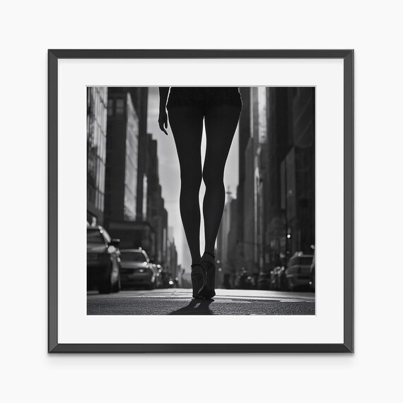 Black And White Woman In High Heels City Street Photo Poster