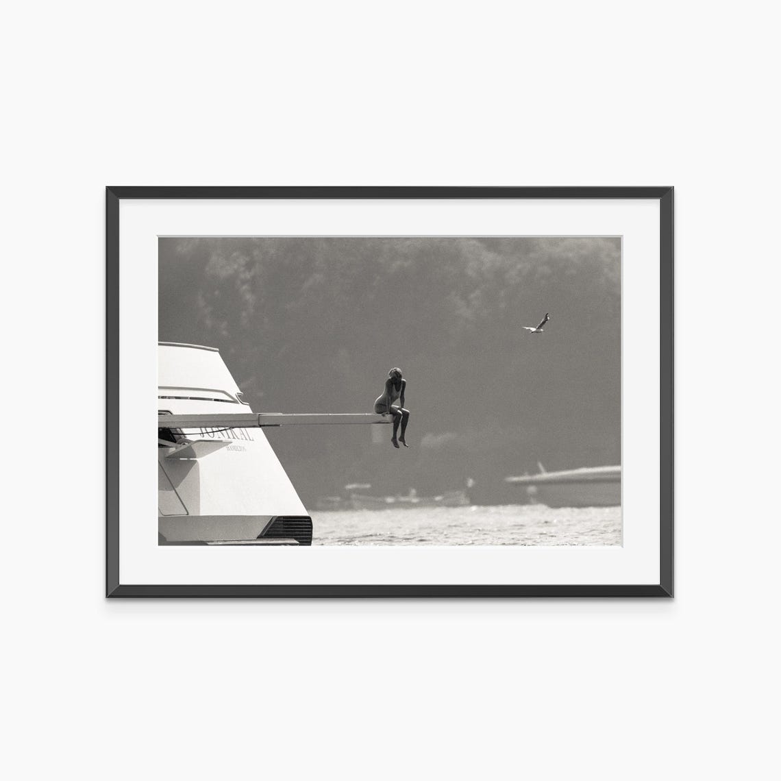 Princess Diana Yacht Diving Board Retro Black and White Poster