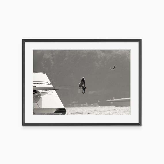 Princess Diana Yacht Diving Board Retro Black and White Poster