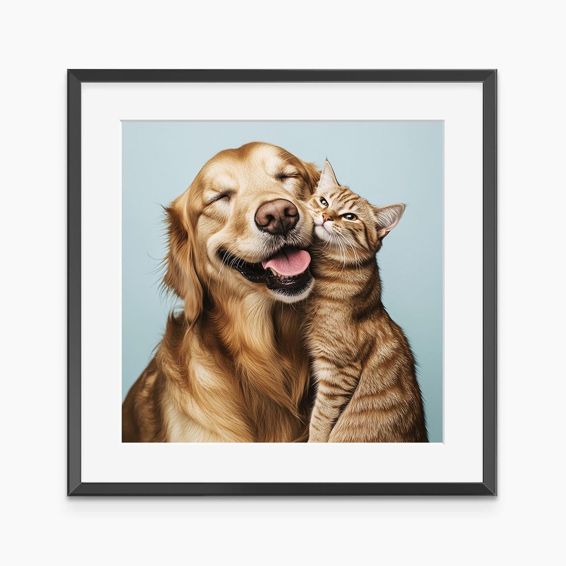 Golden Retriever and Orange Kitten Hugging Cute Pet Photo Poster