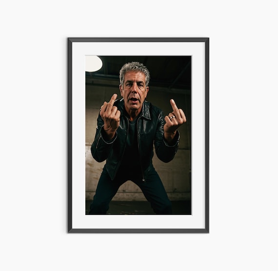 Anthony Bourdain Double Middle Finger Rebel Portrait Vintage Photography Poster