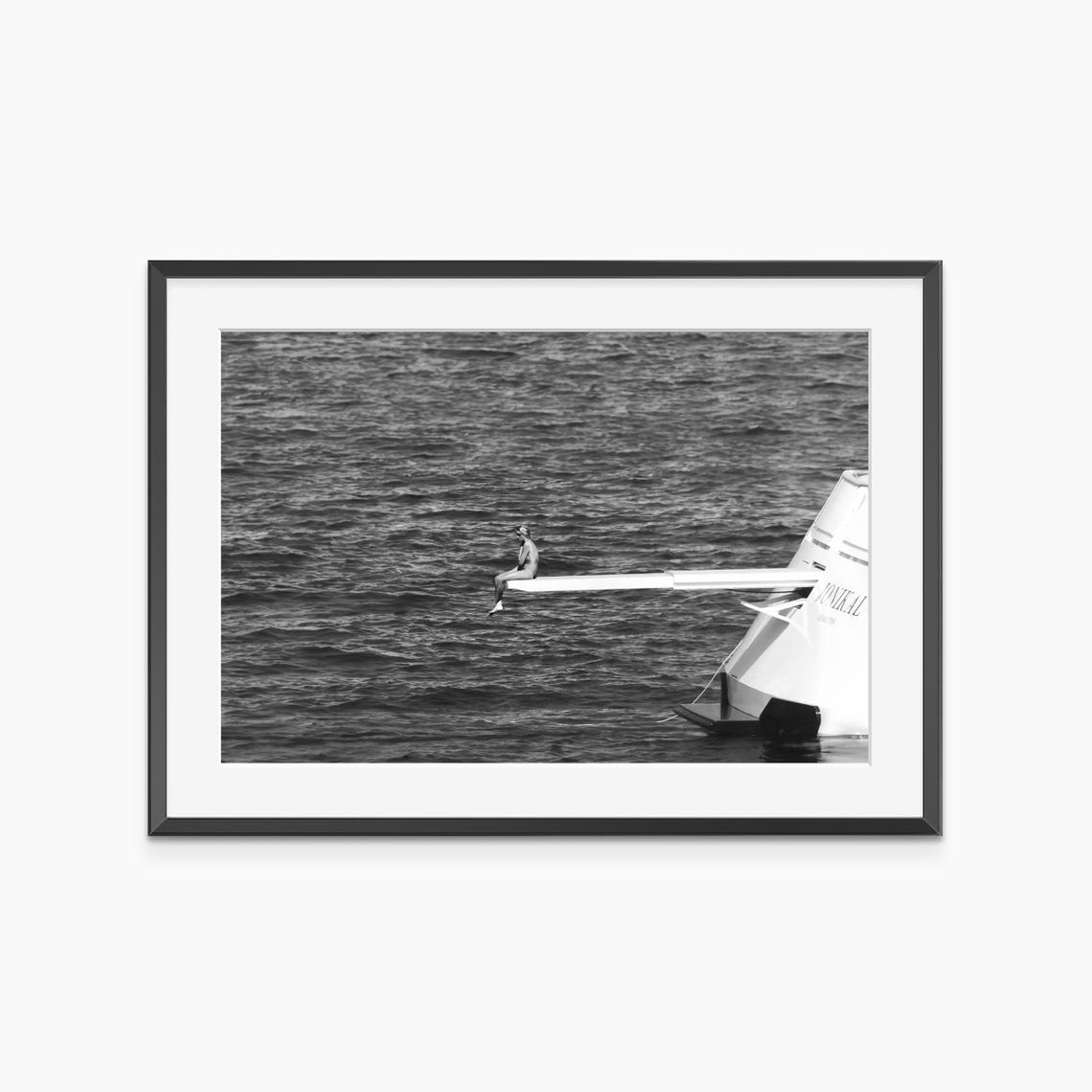 Princess Diana on Yacht Diving Platform Portofino Black White Poster