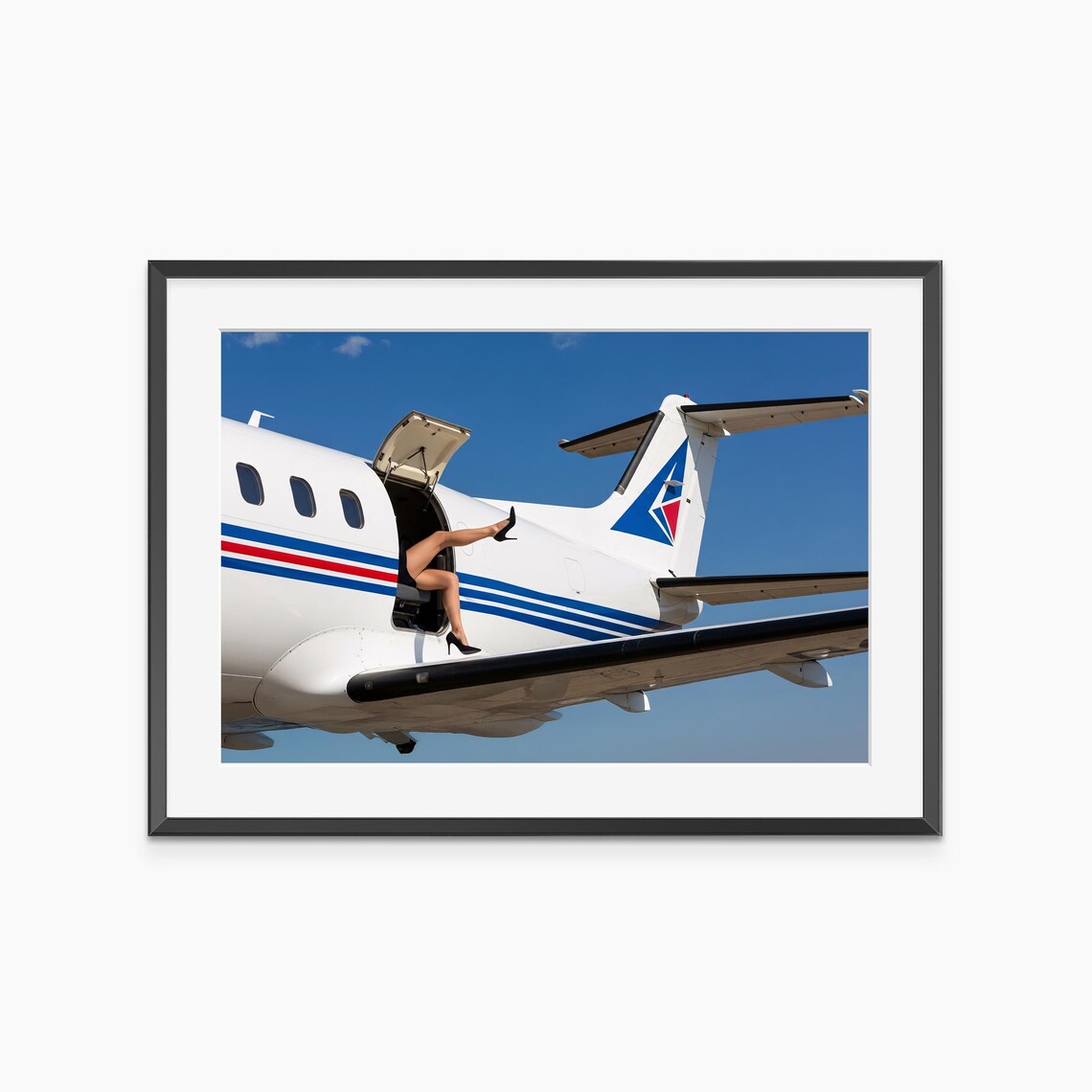 Woman Legs Heels Stepping Out of Private Jet Door Fashion Photo Poster
