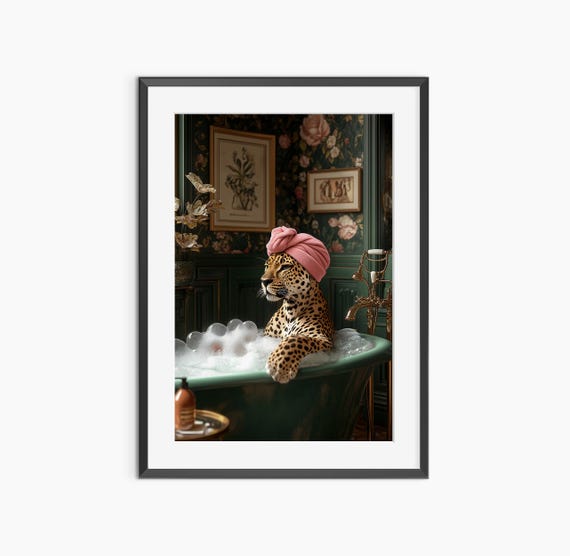 Leopard Print Photography Prints Funny Poster Bathroom Wall Art Animal Fine Museum Quality