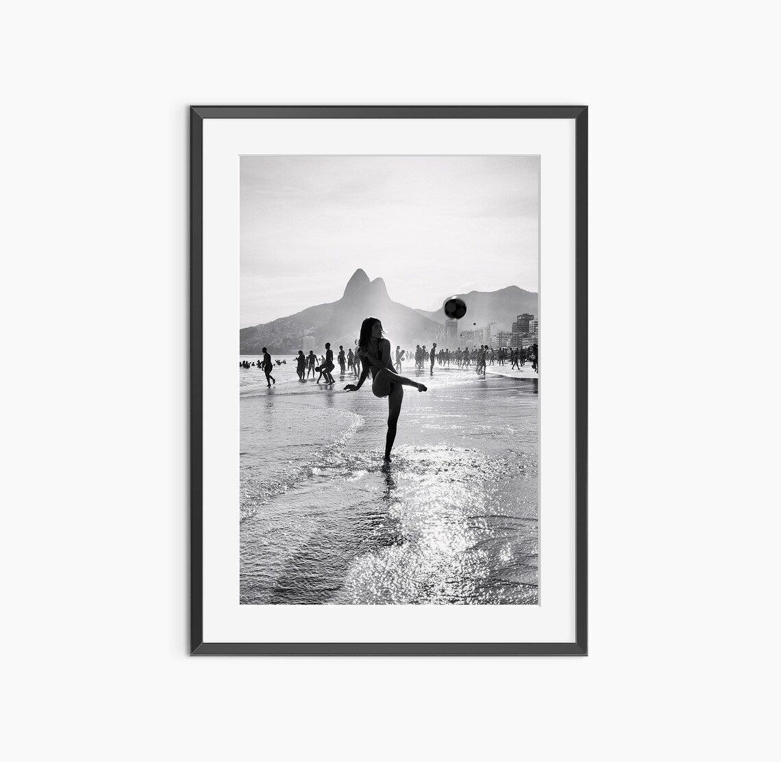 Beach Soccer Player Black White Vintage Sports Photography Poster