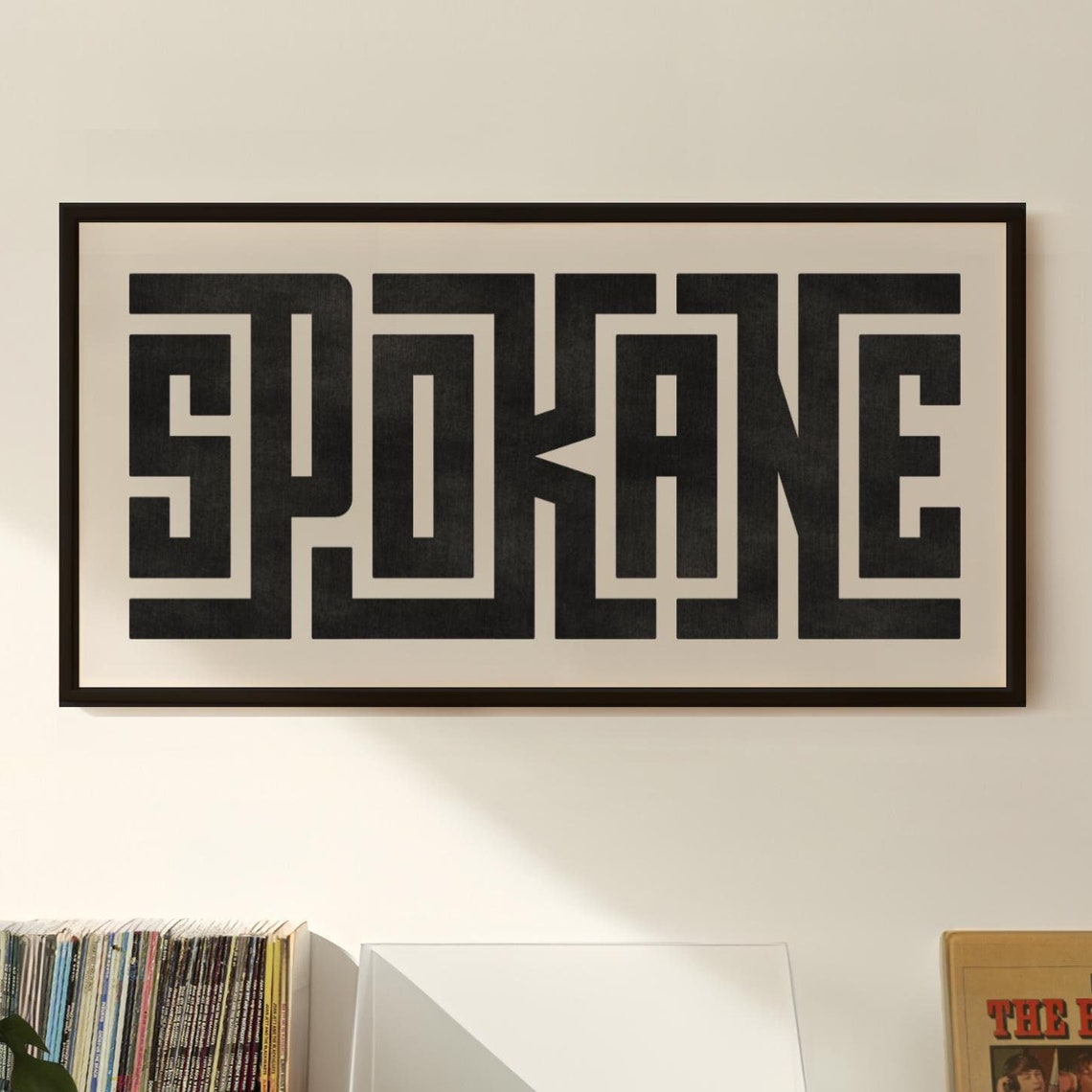 Spokane Geometric Blackletter City Name Typography Decor Poster