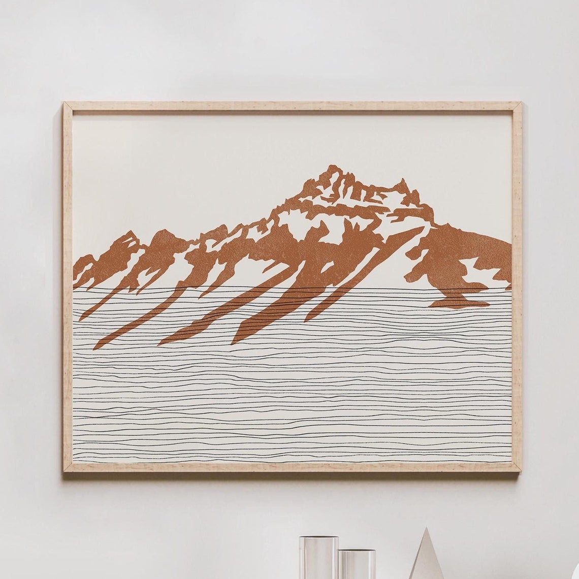 Boho Terracotta Mountain Silhouette Minimalist Line Art Poster