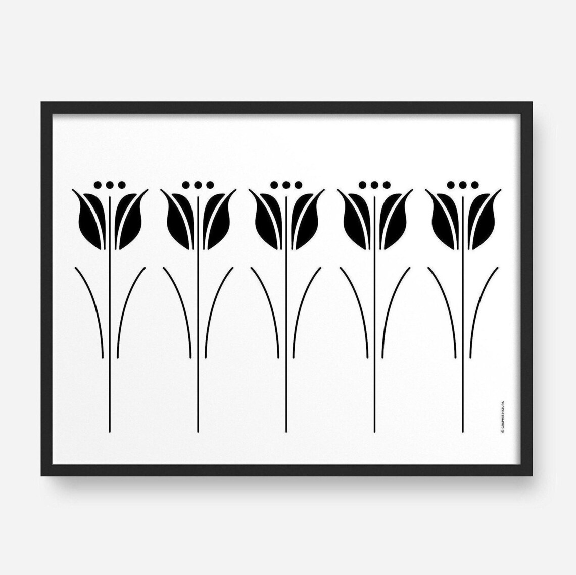 Black Tulip Silhouette Row Poster Minimalist Horizontal Floral